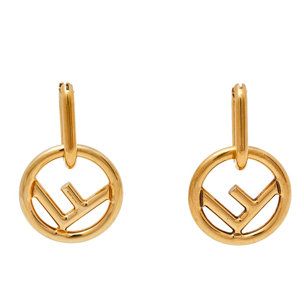 This Fendi creation has gold-tone hoops accented with Fendi logo motifs at the center. This F is Fendi pair of earrings can be worn with a lot of outfits to create a signature look.

Includes:Brand Box, Original Tags, Authenticity Card
