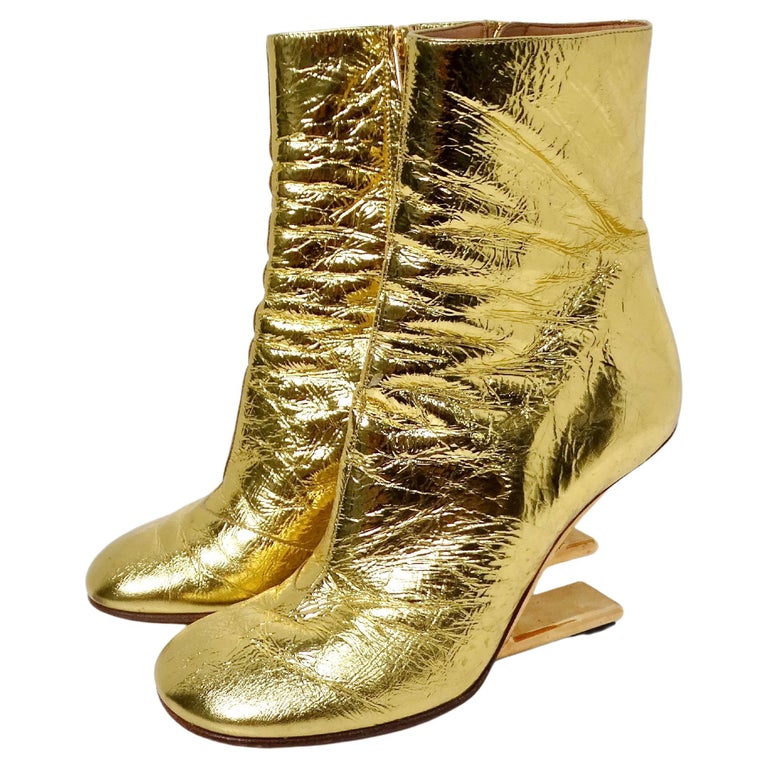 Fendi Gold-Tone Laminated Craquele Nappa Fendi First Booties For