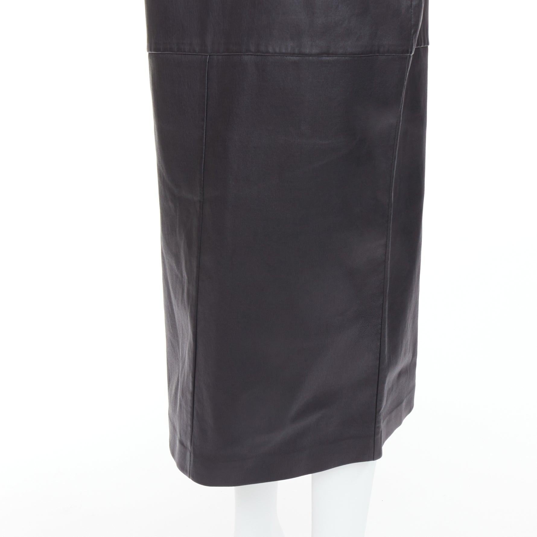 FENDI Gonna khaki FF monogram waist black lamb leather pencil skirt IT44 L For Sale 2