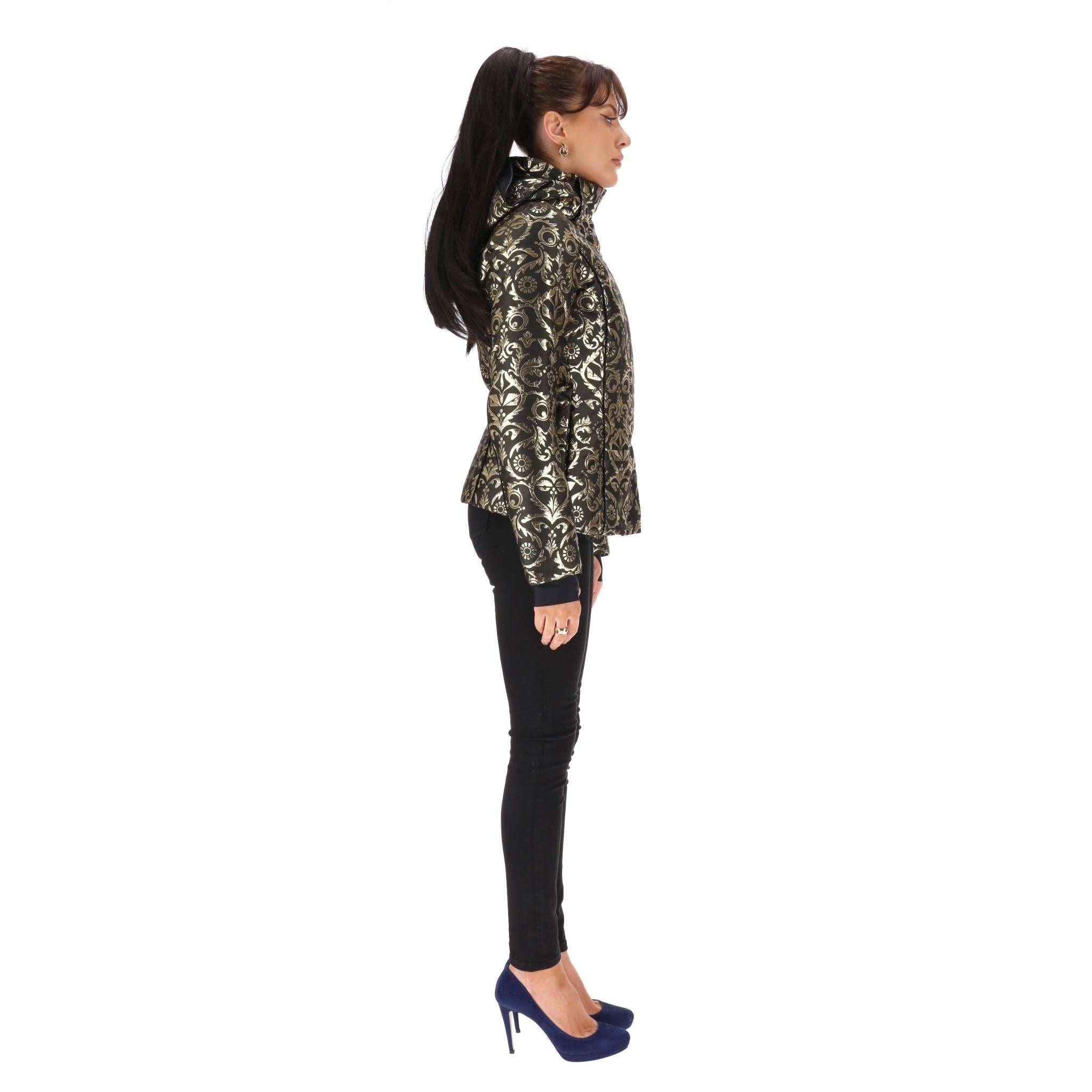 Black Fendi Goose Down Brocade & Fox Fur Trim Coat For Sale