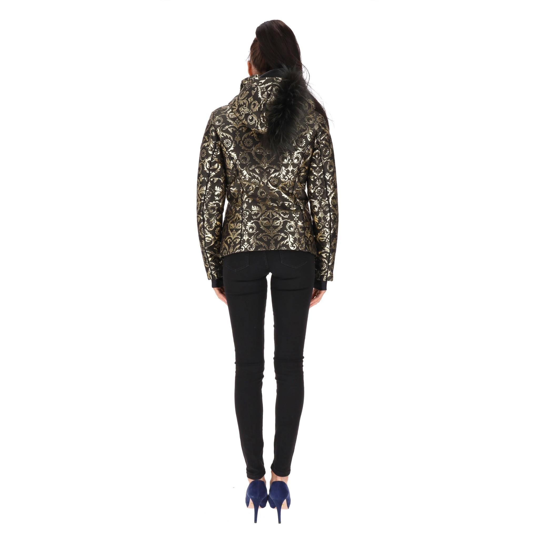 Fendi Goose Down Brocade & Fox Fur Trim Coat In Excellent Condition For Sale In London, GB