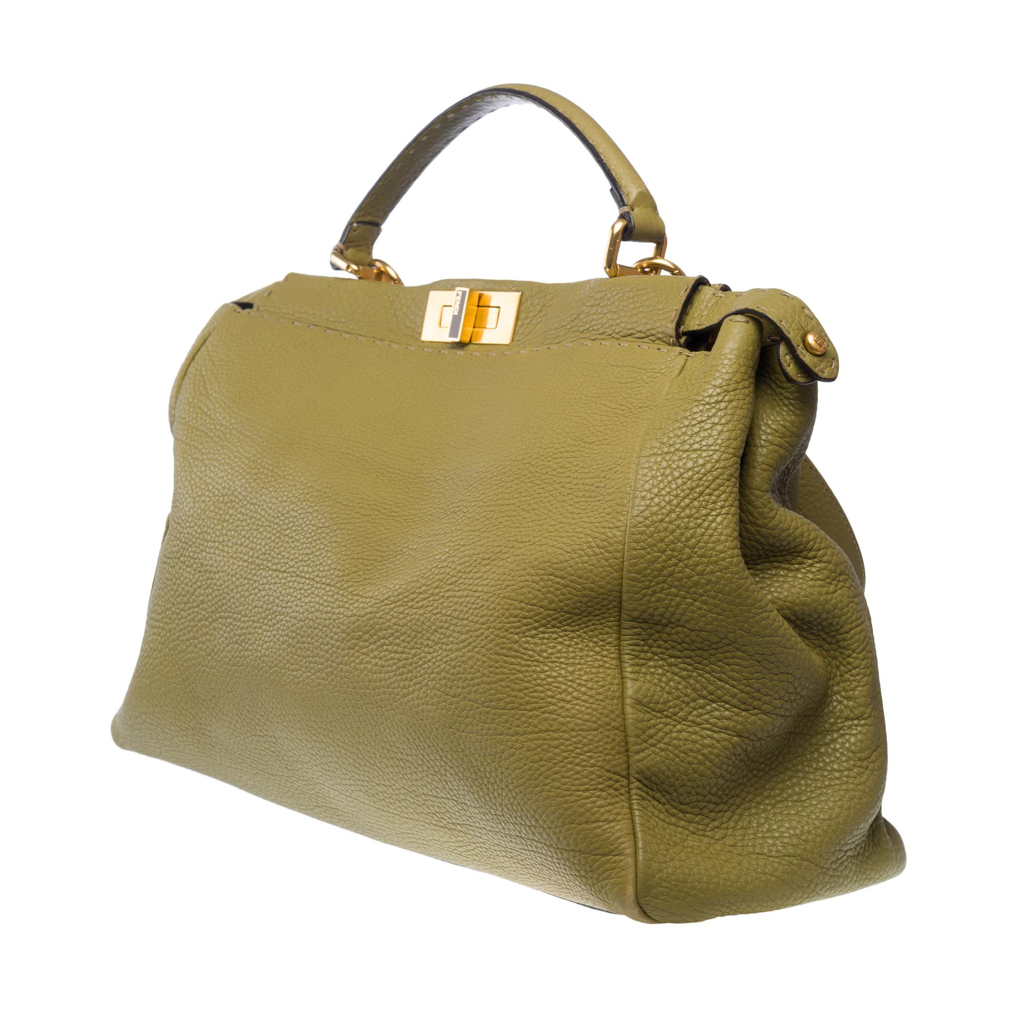 Fendi Grand Modele Peekaboo handbag strap in Olive Green calf leather, GHW For Sale 1