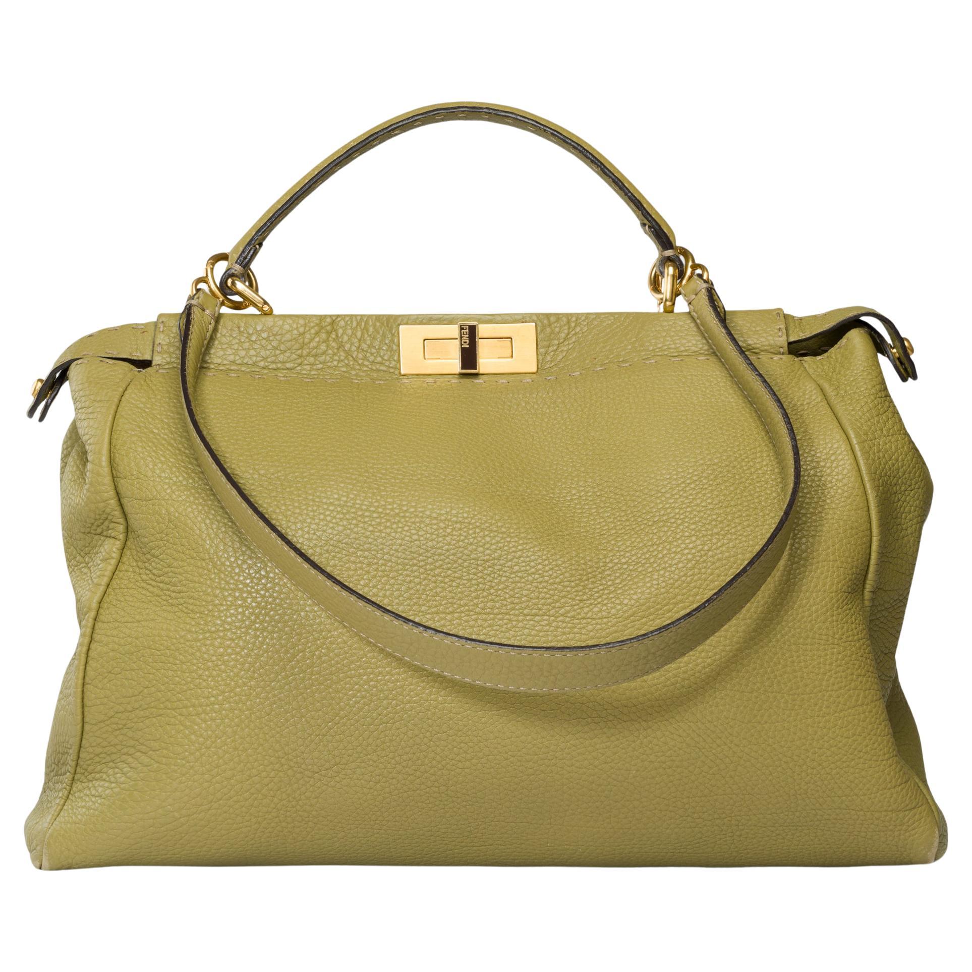 Fendi Grand Modele Peekaboo handbag strap in Olive Green calf leather, GHW For Sale