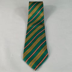 FENDI Green Beige Diagonal Stripe Silk Tie