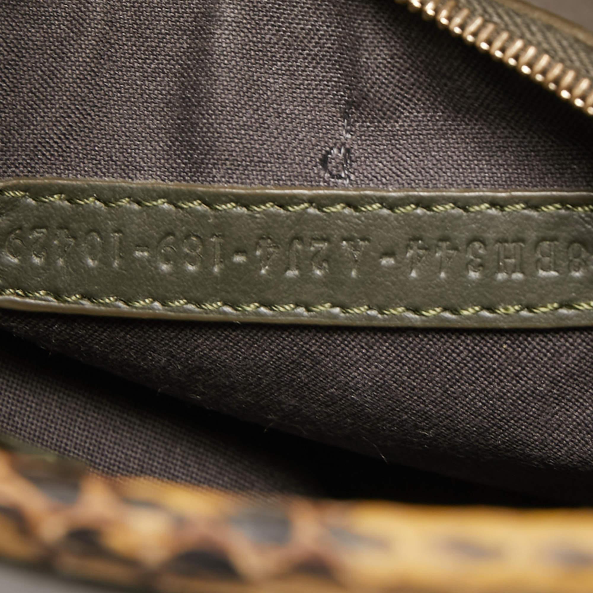 Fendi Green/Beige Leather and Watersnake Trim Small Runaway Top Handle Bag 5