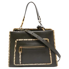 Fendi Green/Beige Leather and Watersnake Trim Small Runaway Top Handle Bag