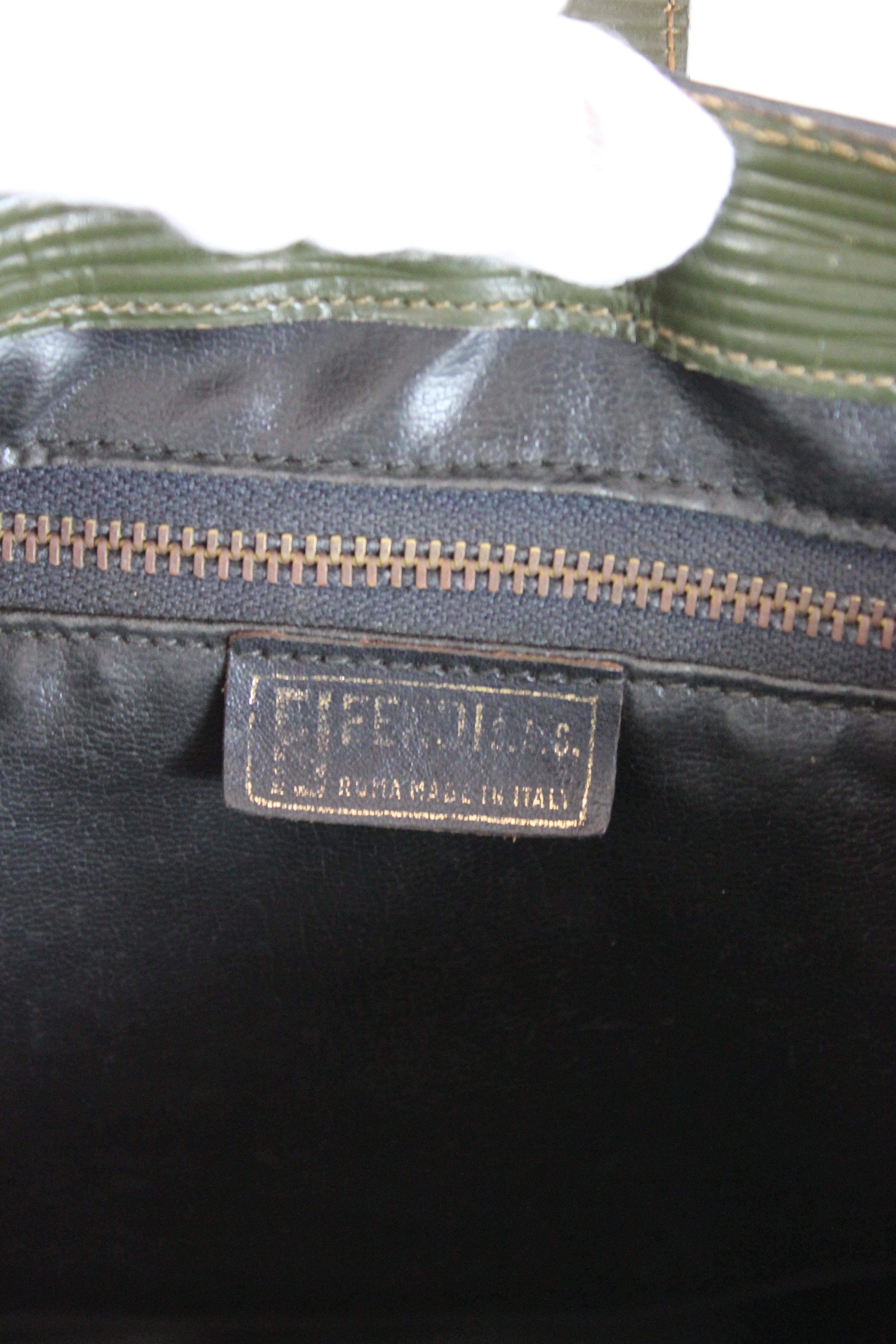 Fendi Green Beige Leather Canvas Monogram Zucca Bucket Bag 1980s  2