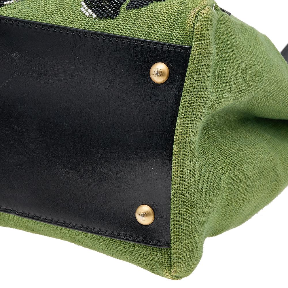 Fendi Green/Black Canvas and Leather Beaded Large Peekaboo Top Handle Bag 7
