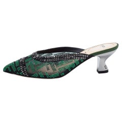Fendi Green/Black Crystal Embellished Mesh Colibri Mules Size 36