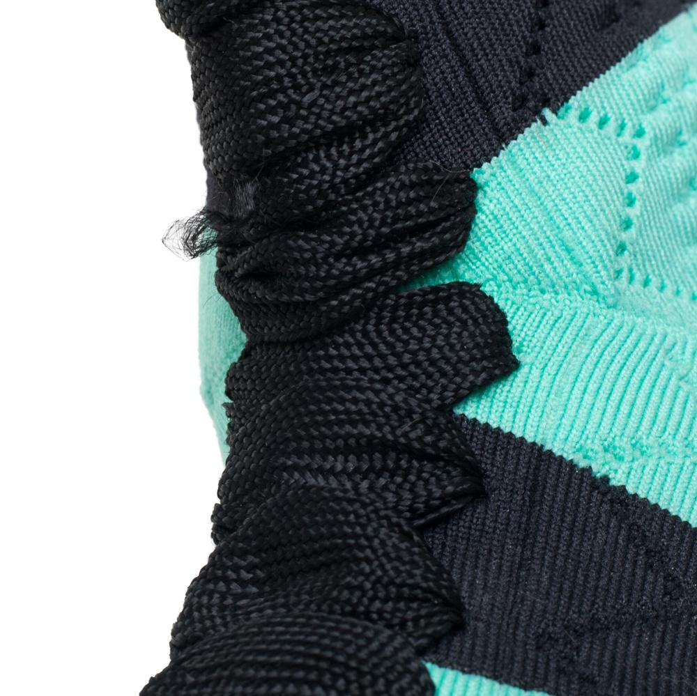 Blue Fendi Green/Black Knit Fabric Striped Sock Sneakers Size 36 For Sale