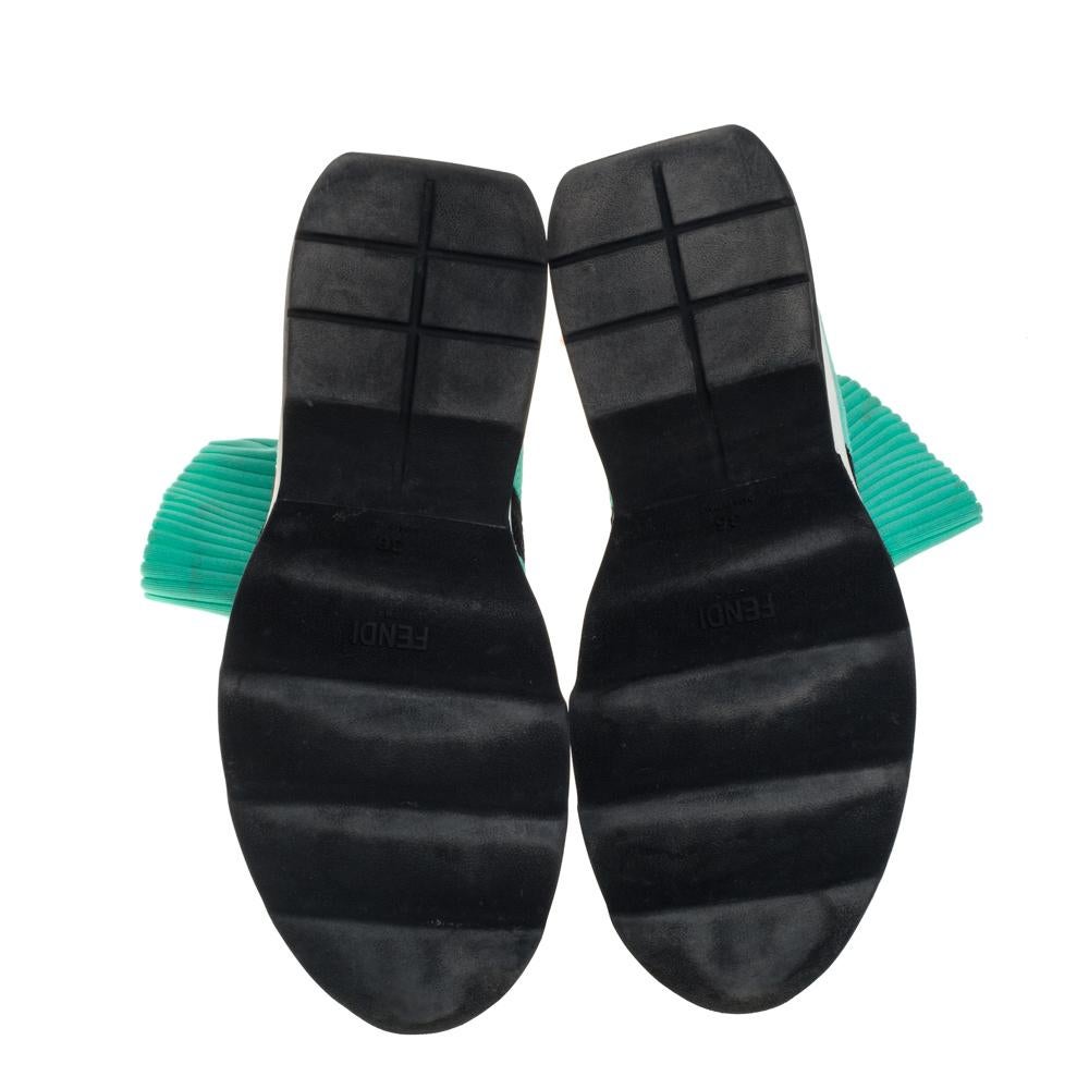 Fendi Green/Black Knit Fabric Striped Sock Sneakers Size 36 For Sale 1