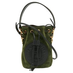 Fendi - Mini sac seau à cordon Mon Tresor en cuir et daim vert/noir