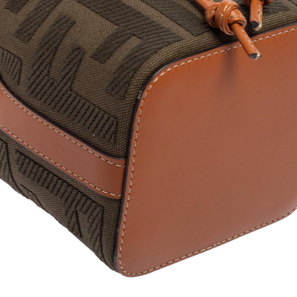 Fendi Green/Brown Zucca Canvas and Leather Mini Mon Tresor Drawstring Bucket Bag 3