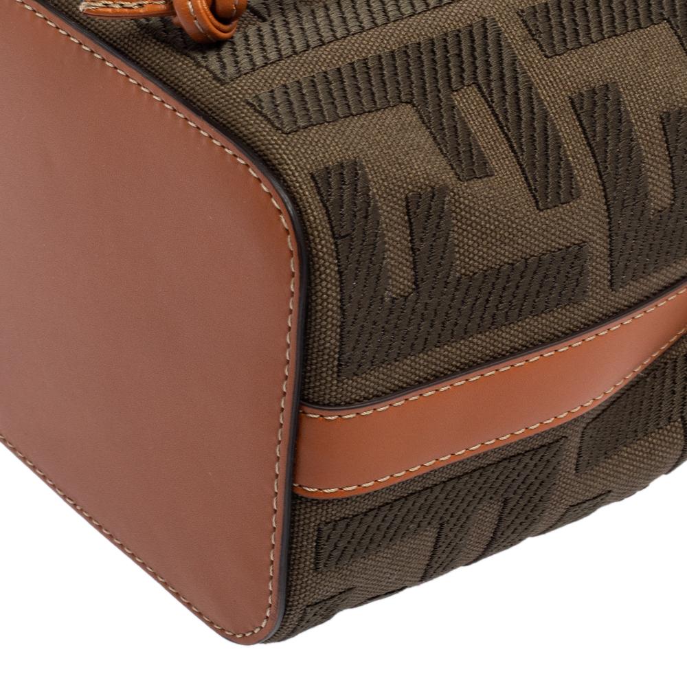 Fendi Green/Brown Zucca Canvas and Leather Mini Mon Tresor Drawstring Bucket Bag In New Condition In Dubai, Al Qouz 2