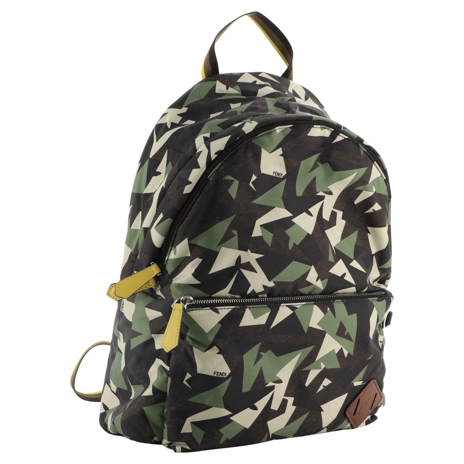 Fendi Green Camo Printed Nylon Front Pocket Large Backpack at 1stDibs