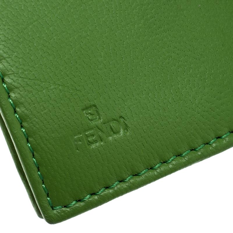Fendi Green Embossed Leather Chain Wallet 1
