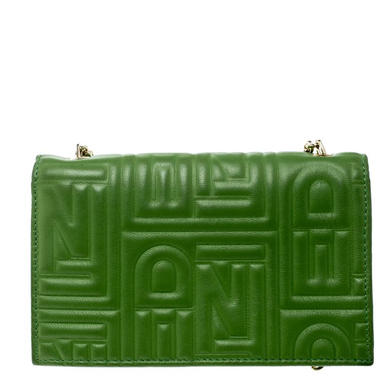 Fendi Green Embossed Leather Chain Wallet 2
