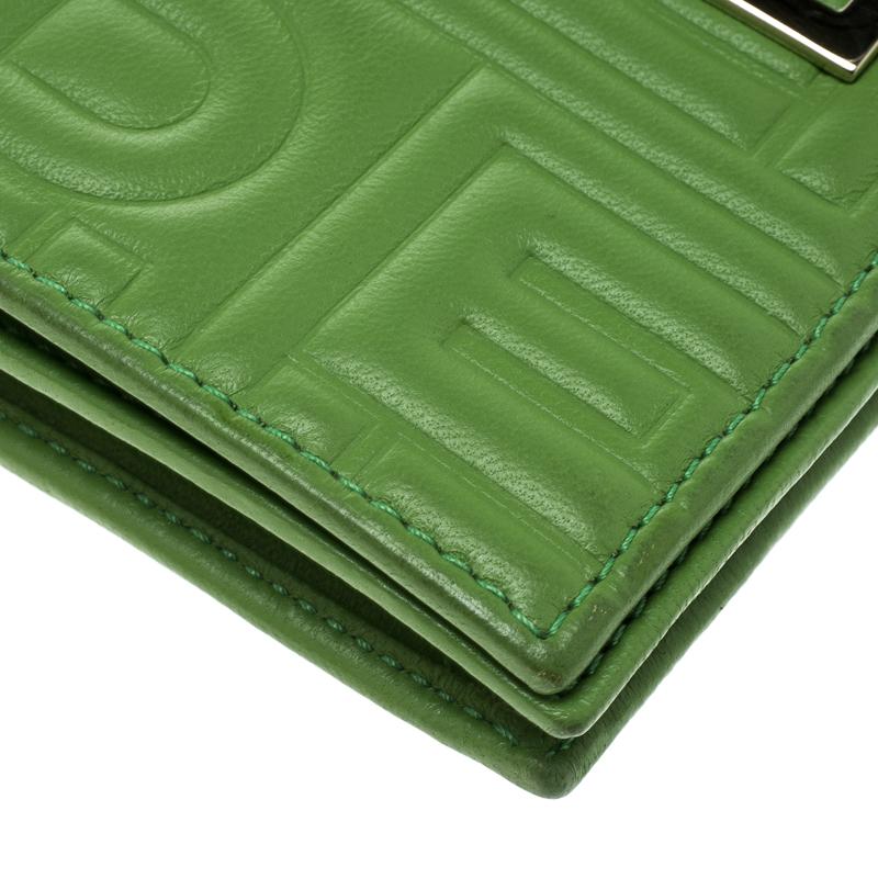 Fendi Green Embossed Leather Chain Wallet 3