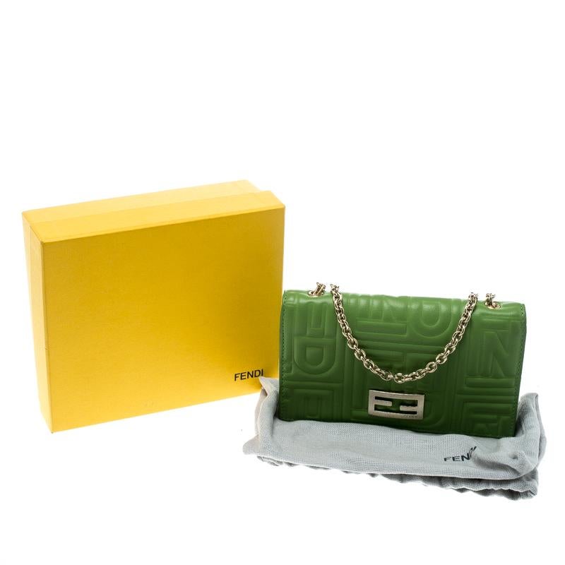 Fendi Green Embossed Leather Chain Wallet 4