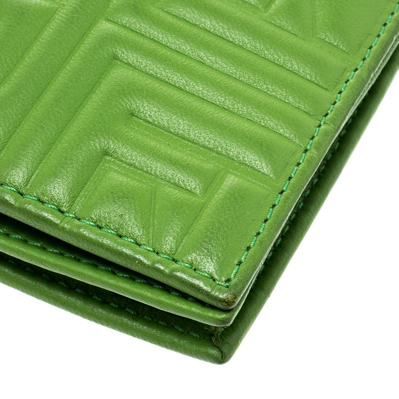 Fendi Green Embossed Leather Chain Wallet 5
