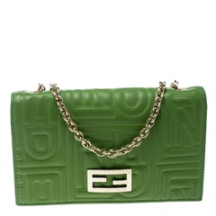 Fendi Green Embossed Leather Chain Wallet