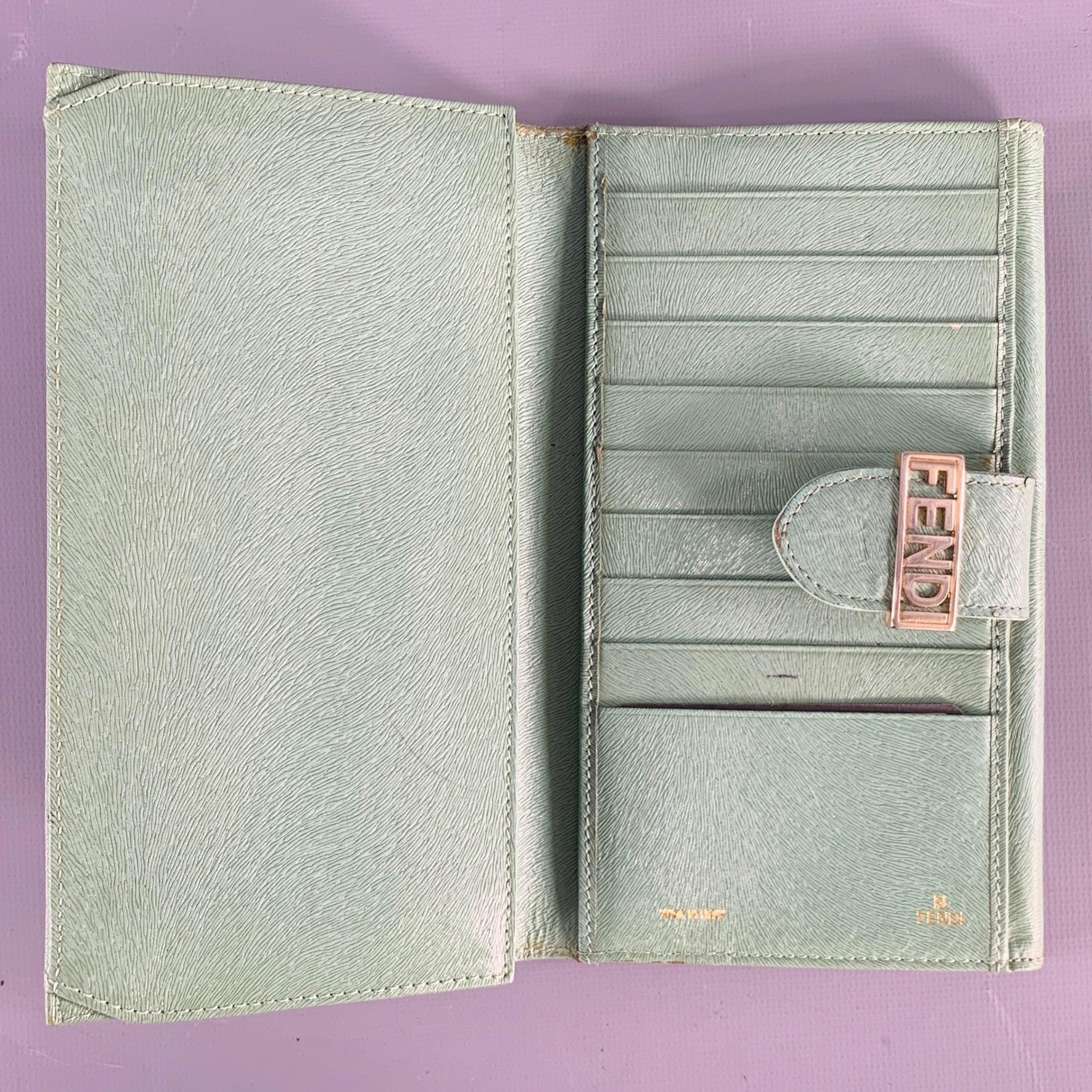Men's FENDI Green Embossed Leather Wallet For Sale