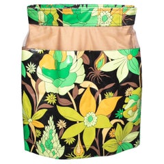 Fendi Green Floral Printed Coated Cotton Tulle Band Mini Skirt S