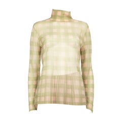 Fendi Green Gingham See Through High-Neck Top Size L Used Fendi Green Gingham See Through High-Neck Top Size L