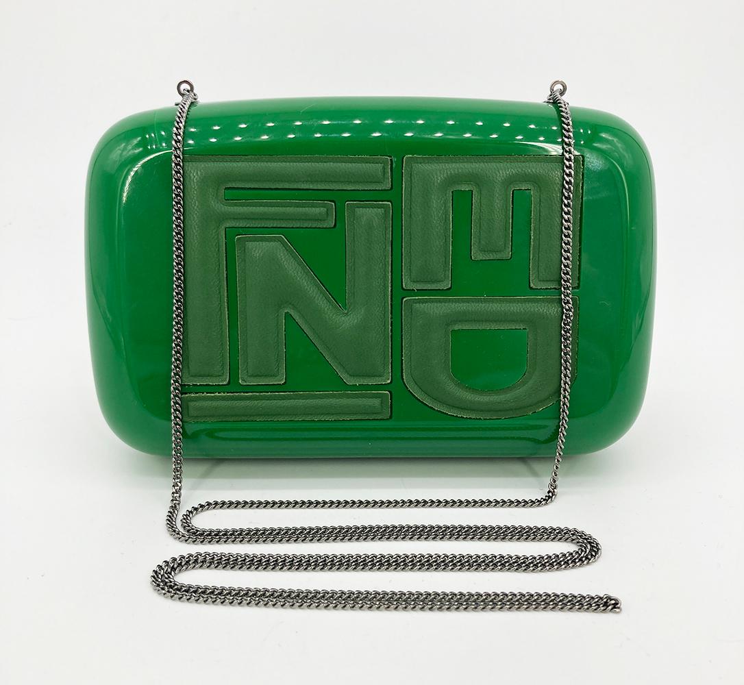 Fendi Green Logo Box Clutch For Sale 6