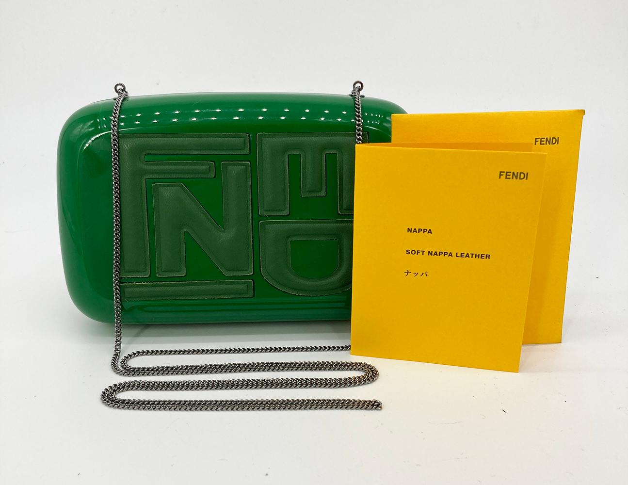 Fendi Green Logo Box Clutch For Sale 7