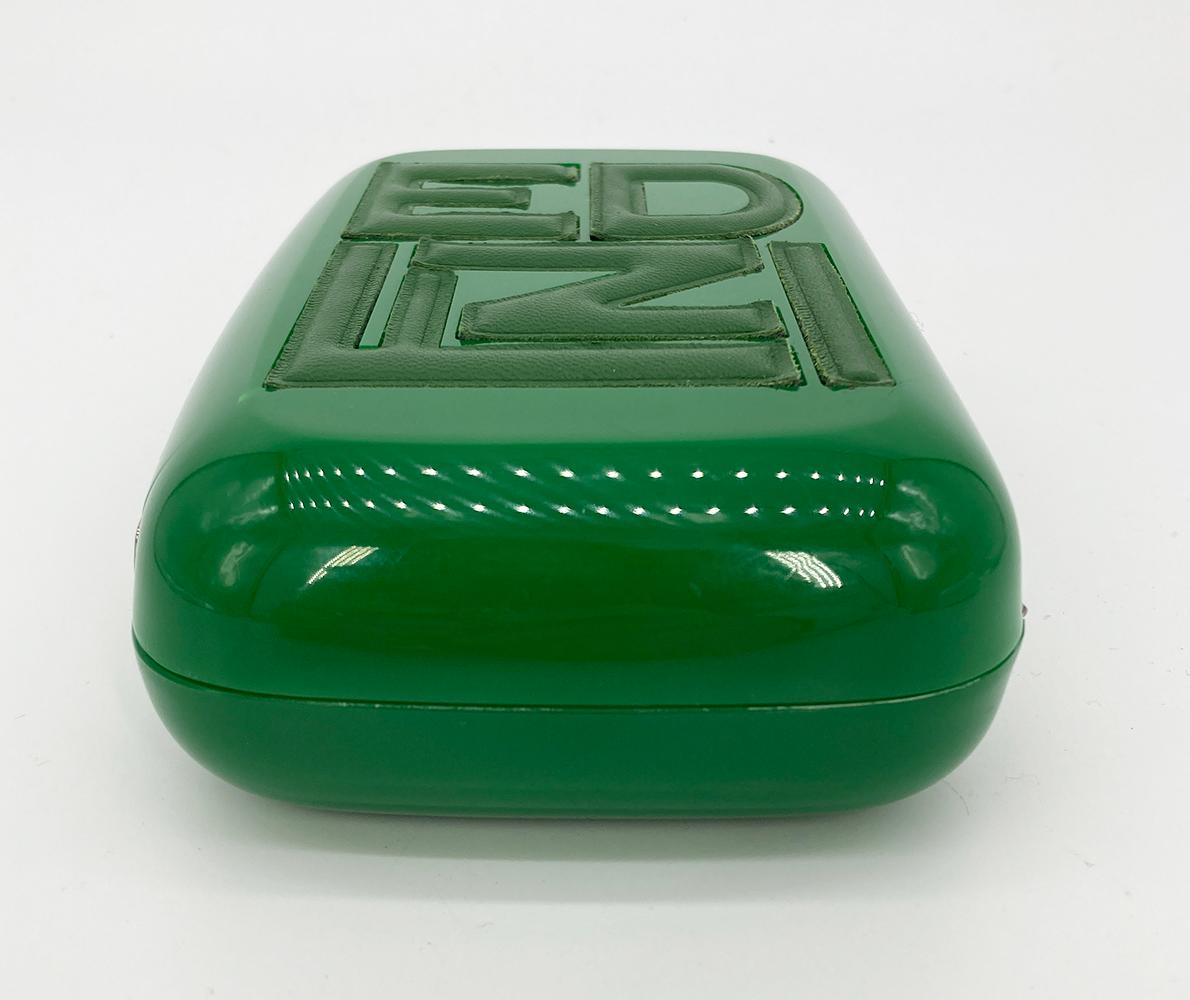 Fendi Green Logo Box Clutch In Fair Condition For Sale In Philadelphia, PA
