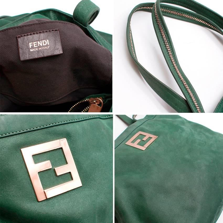 Women's Fendi green leather and suede tote bag For Sale