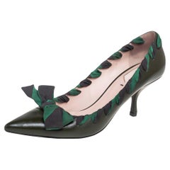 Fendi Green Leather And Woven Fabric Bow Pointed Toe Pumps Size 39