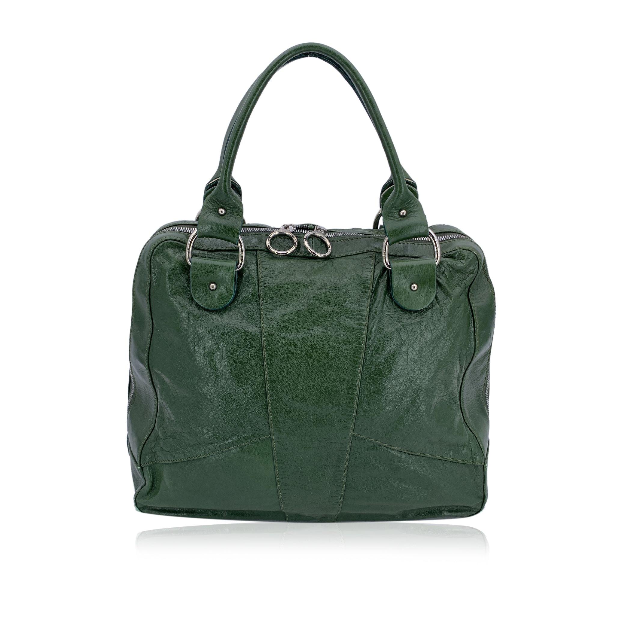 Black Fendi Green Leather Devil Top Handle Satchel Bag Handbag