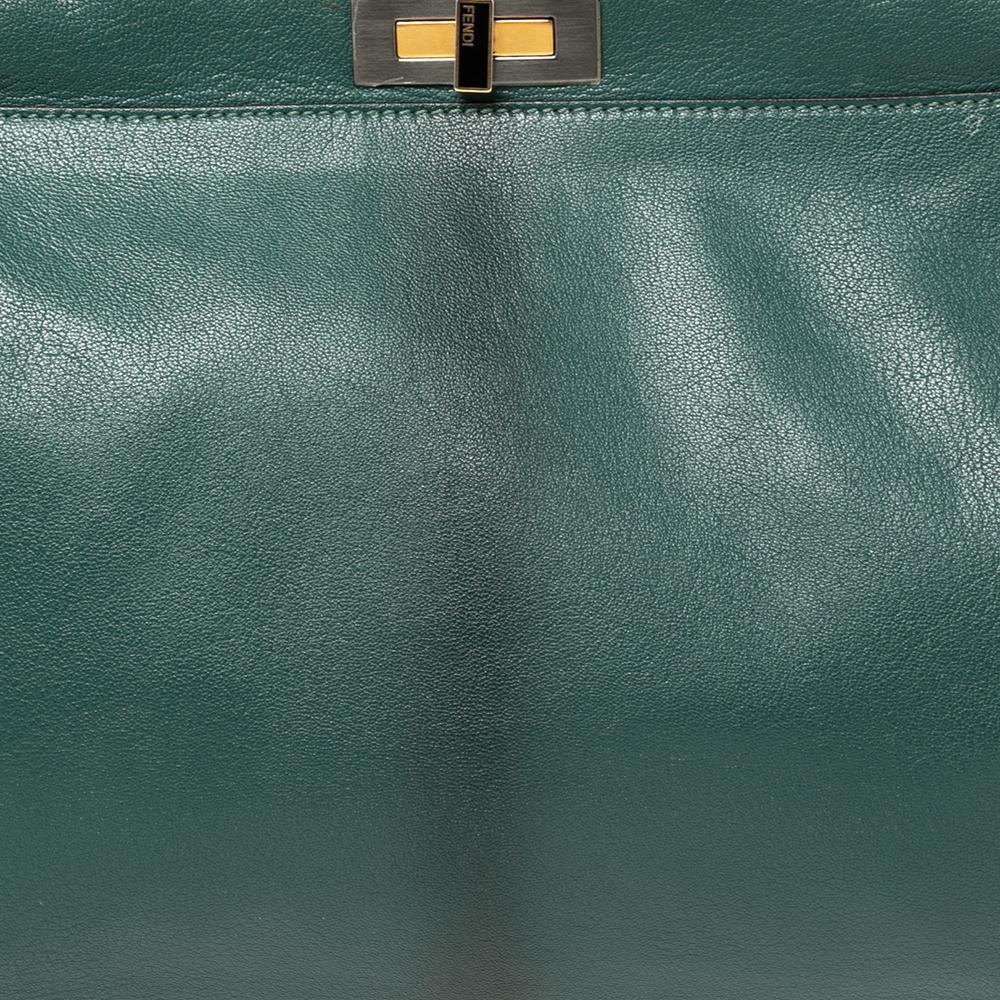Fendi Green Leather Large Peekaboo Top Handle Bag 4