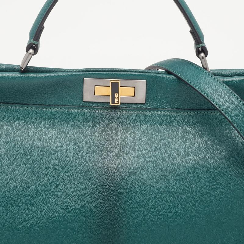 Fendi Green Leather Large Peekaboo Top Handle Bag 4
