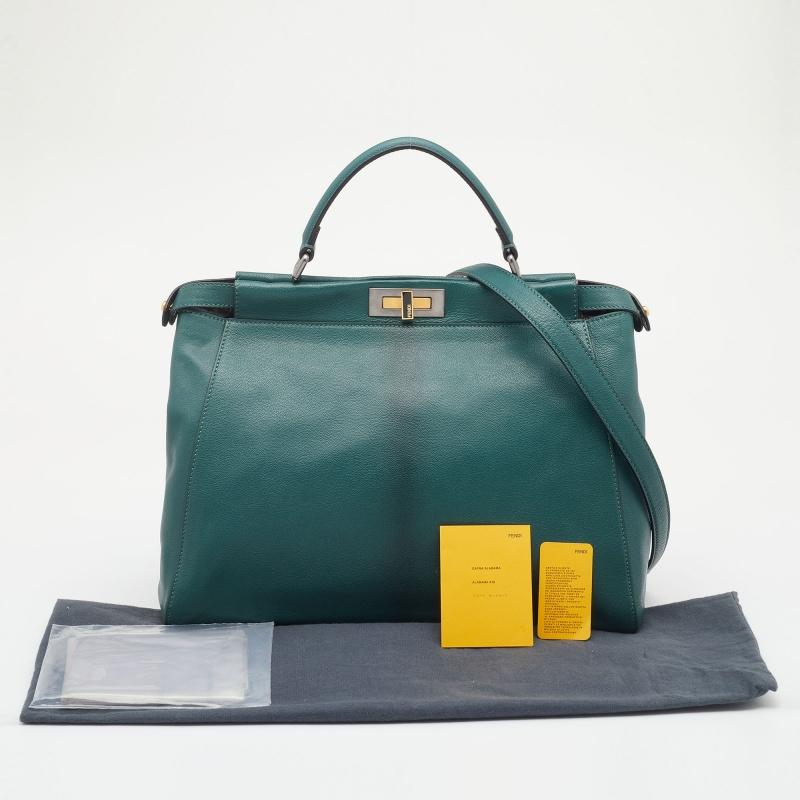 Fendi Green Leather Large Peekaboo Top Handle Bag 5