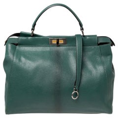 Used Fendi Green Leather Large Peekaboo Top Handle Bag