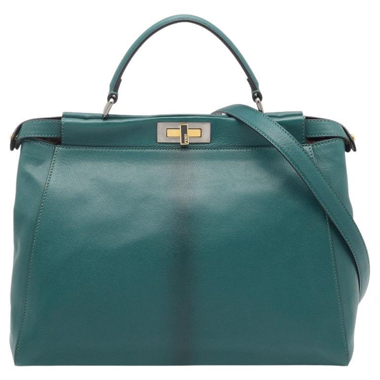Fendi Green Leather Large Peekaboo Top Handle Bag
