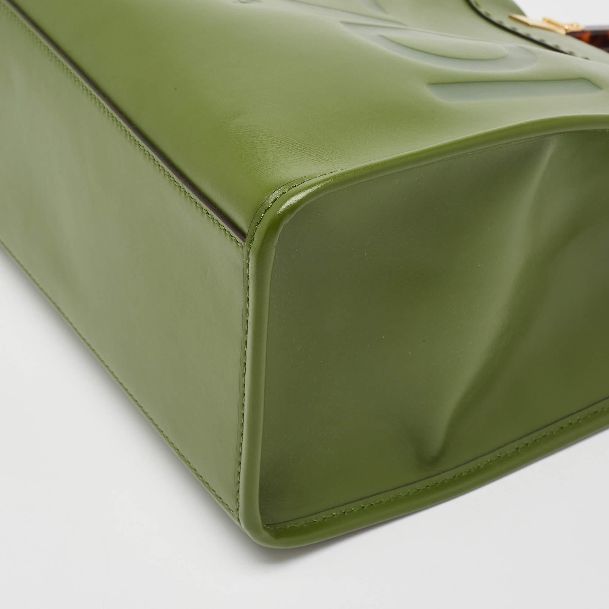 Fendi Green Leather Medium Sunshine Tote For Sale 1