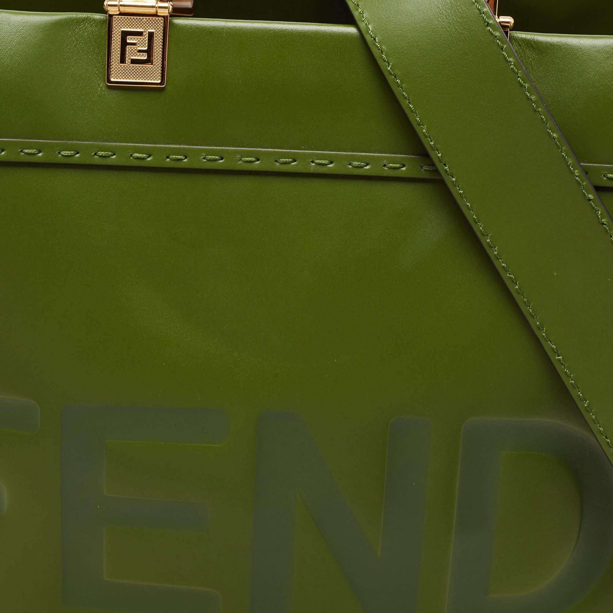 Fendi Green Leather Medium Sunshine Tote For Sale 2