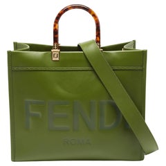 Fendi Green Leather Medium Sunshine Tote