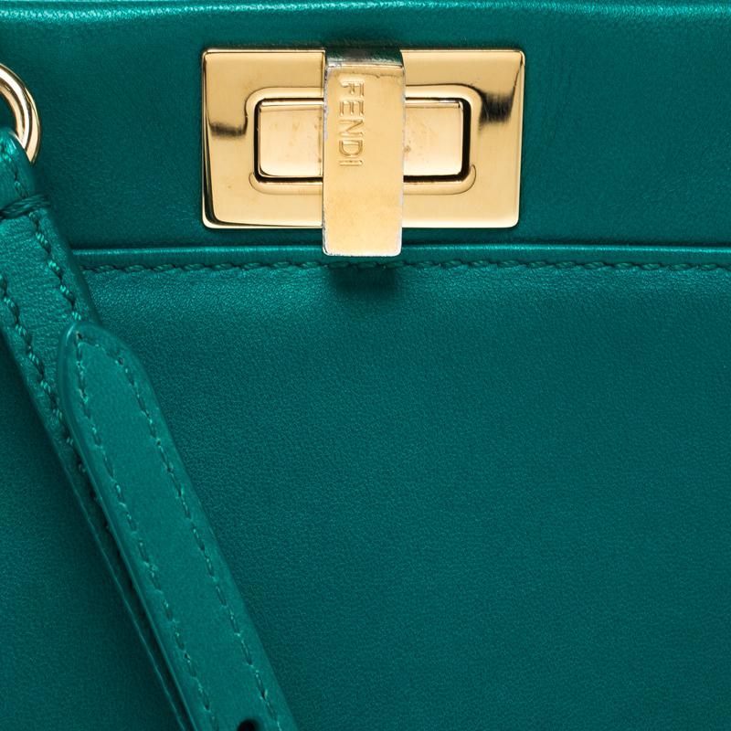 Women's Fendi Green Leather Mini Peekaboo Top Handle Bag