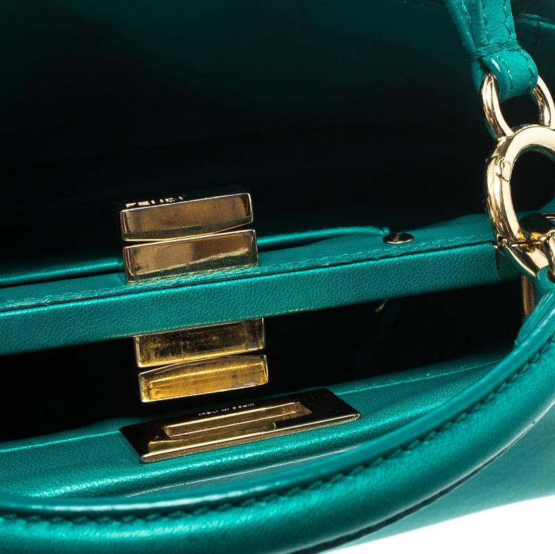 Fendi Green Leather Mini Peekaboo Top Handle Bag 2