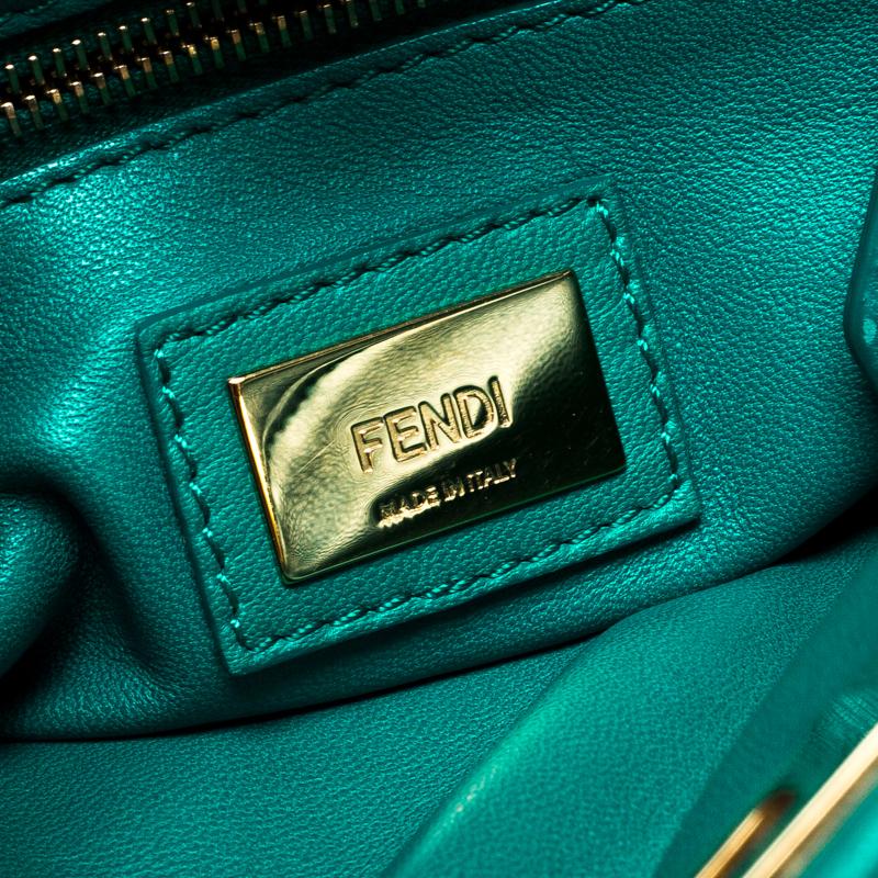 Fendi Green Leather Mini Peekaboo Top Handle Bag 3