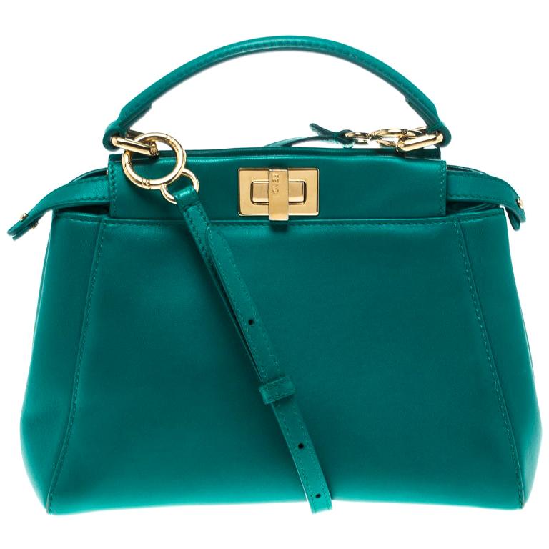 Fendi Green Leather Mini Peekaboo Top Handle Bag For Sale at 1stdibs