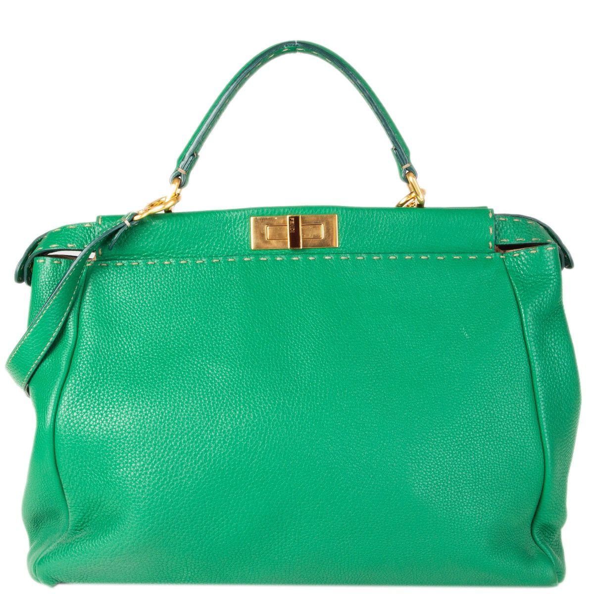 Green FENDI green leather PEEKABOO LARGE Shoulder Bag