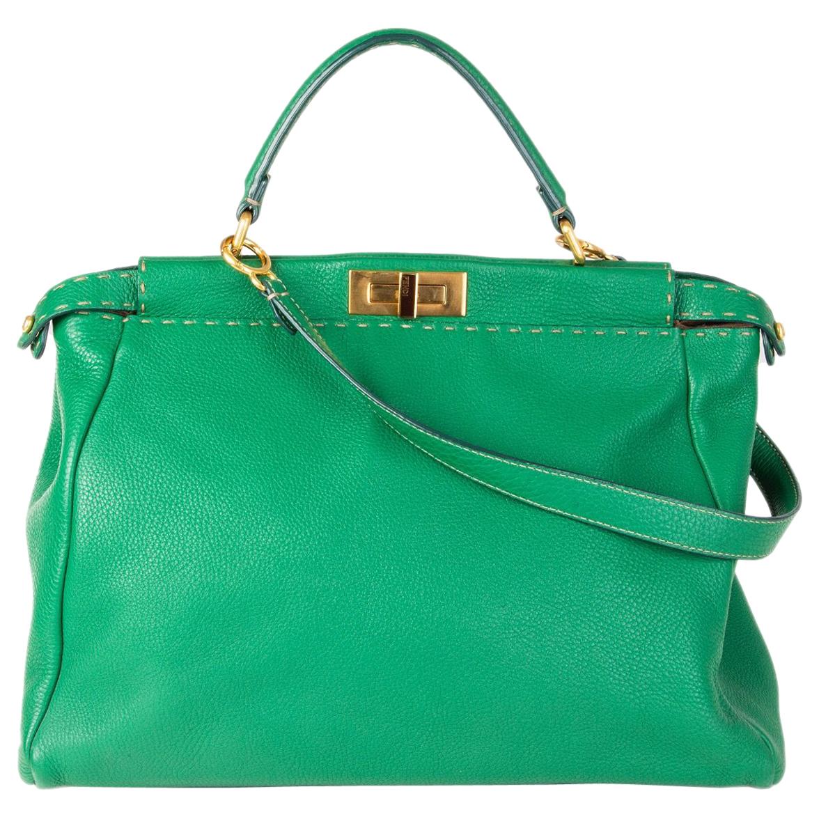 FENDI green leather PEEKABOO LARGE Shoulder Bag