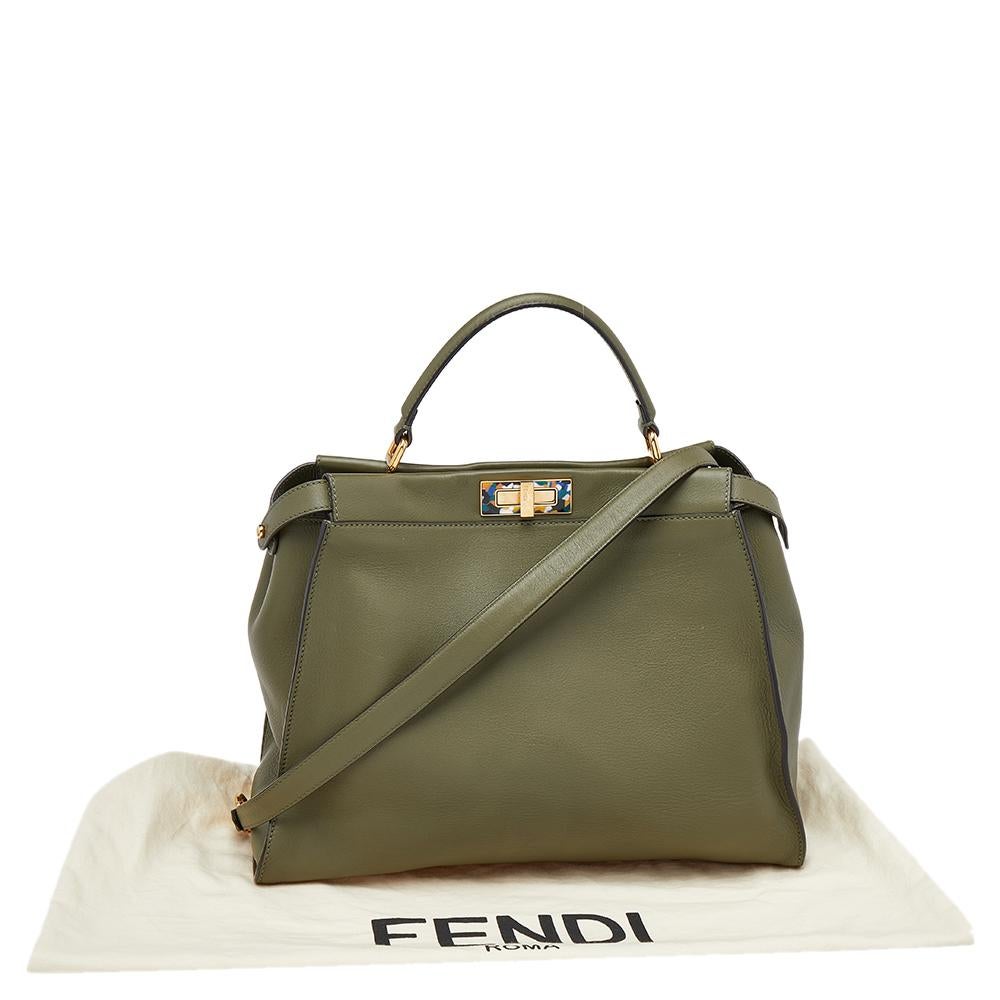 Fendi Green Leather Peekaboo Top Handle Bag 6
