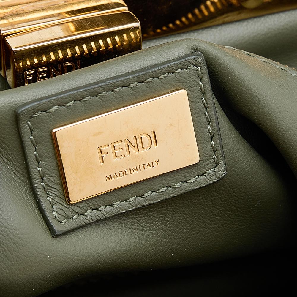 Gray Fendi Green Leather Peekaboo Top Handle Bag